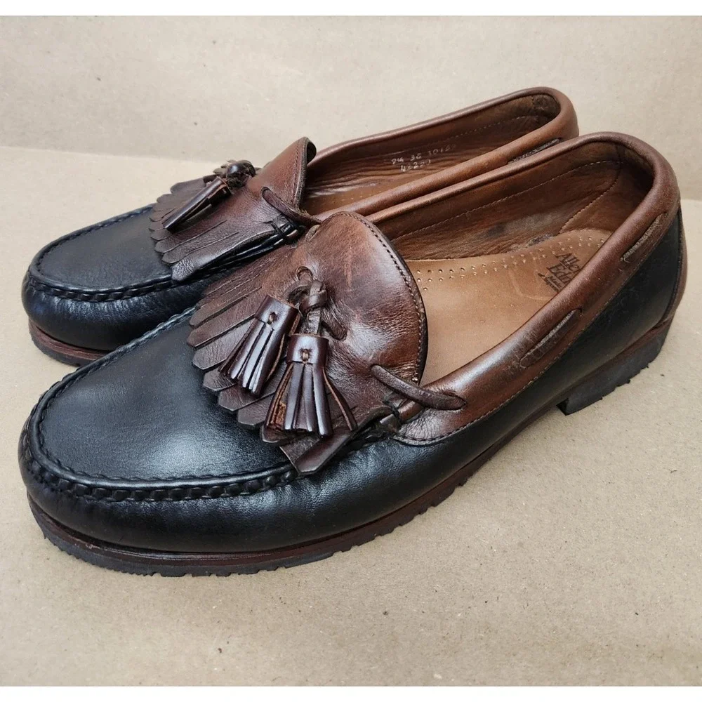 Allen Edmonds Men's (9.5 3E) Nashua Black & Brown Leather Kilted Tassel Loafers